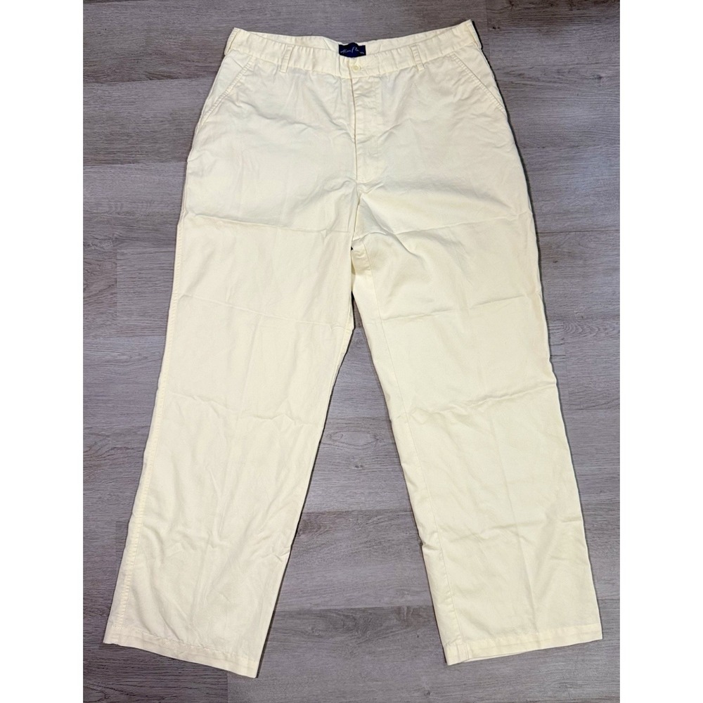 Alan Flusser Linen Pants Men's 36x32 Yellow Pleated Beach Minimalist Old Money